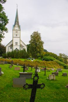 Typical church and graveyard, North of Trondheim, Norway