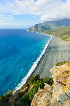 View of the beach of Nonza, in Cap Corse, Corsica, France