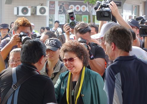 KAOHSIUNG, TAIWAN -- OCTOBER 1, 2017: Kaohsiung mayor Chen Chu greets foreign guests at the opening of the 2017 Ecomobility Festival.

