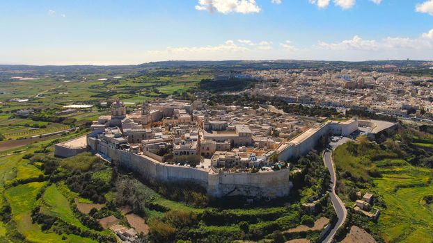 Mdina - the former capital city of Malta from above - aerial photography