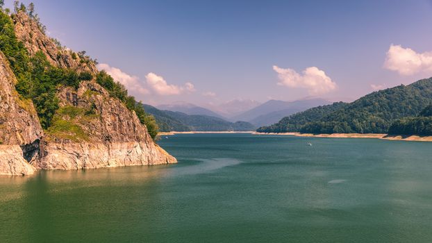 Vidraru lake, Romania. Scenery of Vidraru Lake in Carpathian Mountains, Fagaras ridge.