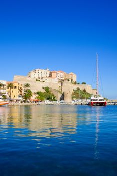 Scene of the citadel and the marina in Calvi, The Balagne, Corsica, France