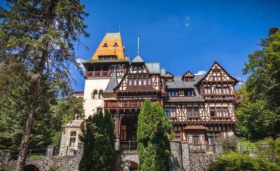 Pelisor castle, Sinaia, Romania. View of famous Pelisor castle situated next to the Peles castle near romanian city Sinaia.