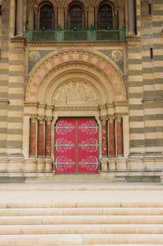 The decorated entrance of the Cathedrale de la Major (main cathedral), in Marseilles, France