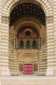 The decorated entrance of the Cathedrale de la Major (main cathedral), in Marseilles, France