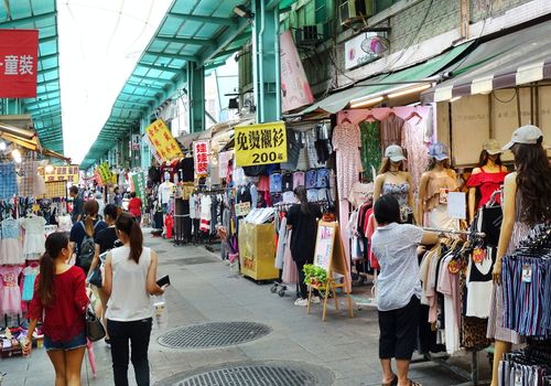 KAOHSIUNG, TAIWAN -- AUGUST 18, 2018: The Nan Hua tourist market sells mainly affordable clothing and shoes for cildren and young people.
