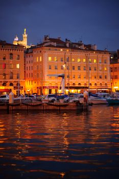 Sunset view of the Vieux Port (the old port) in Marseilles, France