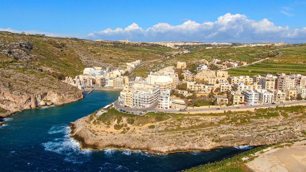 The village of Xlendi on the Island of Gozo from above - a popular place - aerial photography