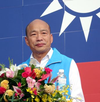 KAOHSIUNG, TAIWAN -- OCTOBER 10, 2019: Kaohsiung mayor and KMT presidential candidate Han Kuo-yu speaks at the national day celebrations, a free and public event.