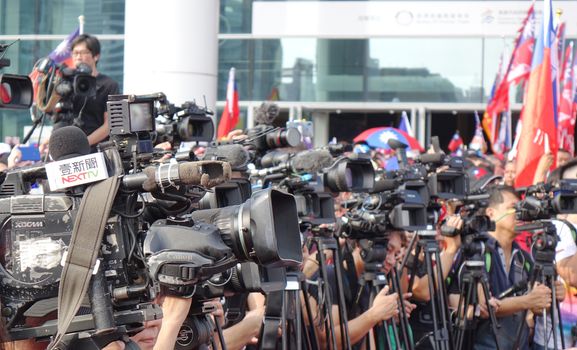 KAOHSIUNG, TAIWAN -- OCTOBER 10, 2019: Reporters and television crews are present at the national day celebrations, a free and public event. 
