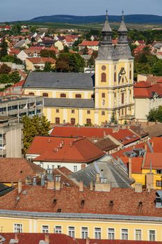 View of the historical center of Eger, Hungary. View from the Lyceum