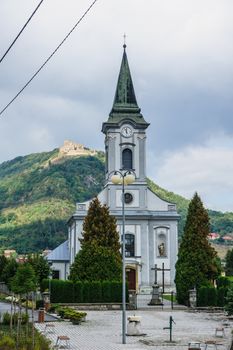 The church and the castle of Kapusany, Slovakia
