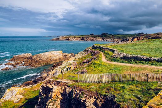 Landscape of rocky Atlantic coast in Brittany (Bretagne), France