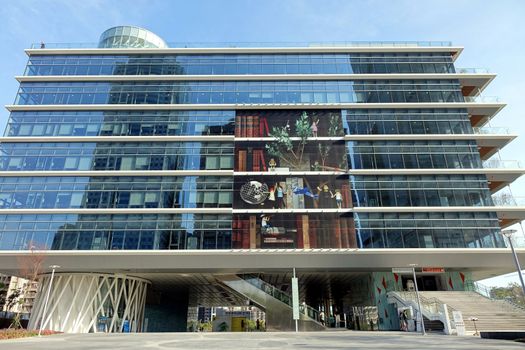 KAOHSIUNG, TAIWAN -- APRIL 18, 2015: The modern facade of the newly built Kaohsiung Main Public Library
