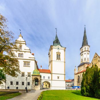 View of the main square and St. James church in Levoca, Slovakia