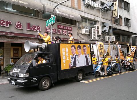 KAOHSIUNG, TAIWAN -- SEPTEMBER 22, 2018: Kaohsiung city council candidate Lin-Yukai of the NPP appeals to voters in the run up to the November 2018 local elections.
