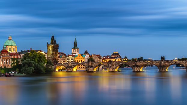 Vltava river and Charles bridge in Prague, Czech Republic