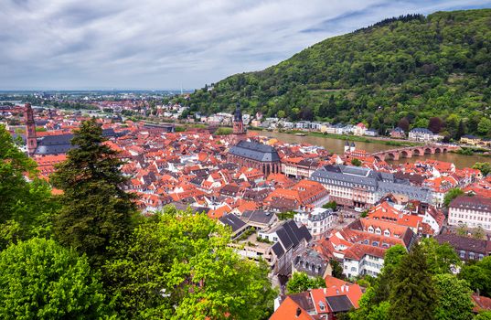 Heidelberg town with the famous old bridge and Heidelberg castle, Heidelberg, Germany
