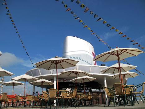 -- an outdoor coffee shop in the port city of Kaohsiung, Taiwan
