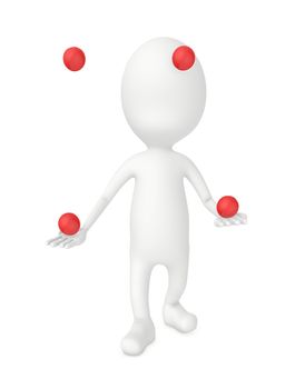 3d character juggling in white isolated background - 3d rendering