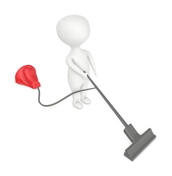3d character , man cleaning with vaccum cleaner- 3d rendering
