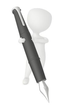 3d character ,holding a pen in white isolated background - 3d rendering