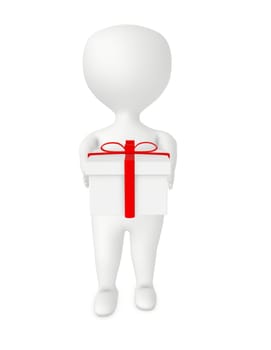 3d character , man holding wrapped gift box- 3d rendering