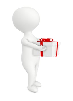 3d character , man holding wrapped gift box- 3d rendering