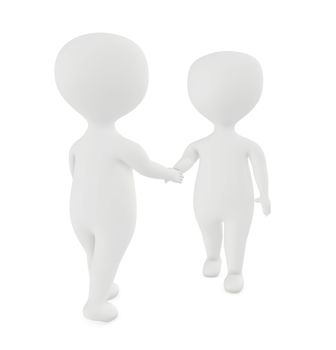 3d white character shake handing each other - 3d rendering