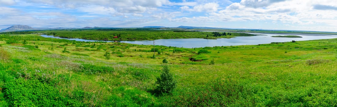 Panorama of landscape and the Olfusa River, in southern Iceland