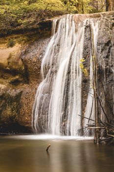 Waterfall in the forest in the Schmalegger Tobel near Ravensburg, Upper Swabia, Germany