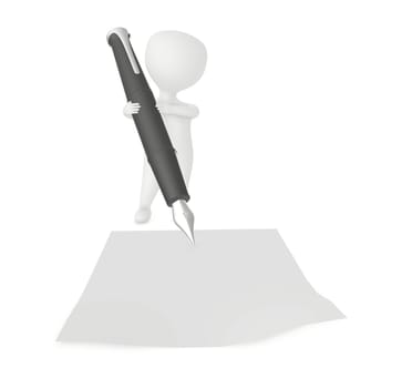 3d character writing with a pen on a paper - 3d rendering