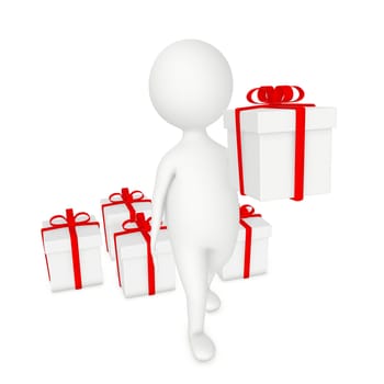 3d character , man wearing a cap carrying a wrapped gift - 3d rendering