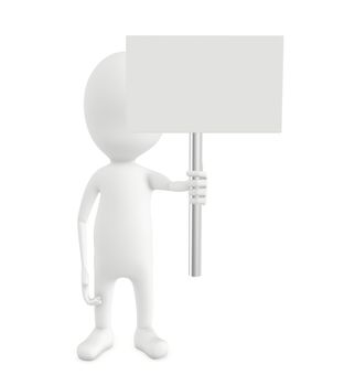 3d character , man holding a banner- 3d rendering