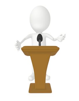 3d character speaking in front of a podium - 3d rendering