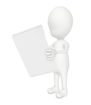 3d character reading paper in white isolated background - 3d rendering