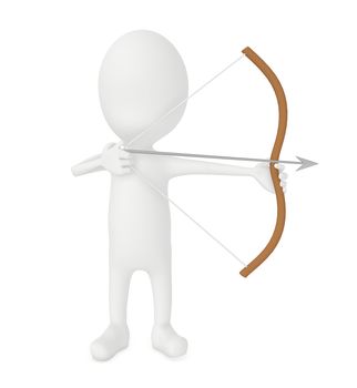 3d character aiming his arrow in the bow - 3d rendering