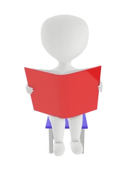 3d character reading white paper white sitting on a chair - 3d rendering