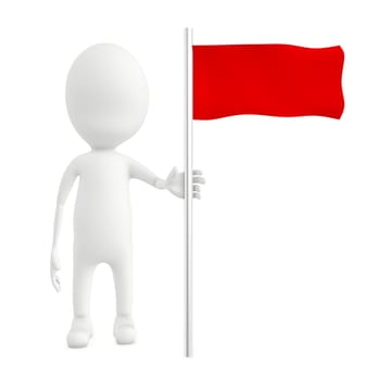 3d character and a red flag - 3d rendering