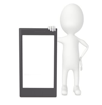 3d character presenting a smartphone - 3d rendering