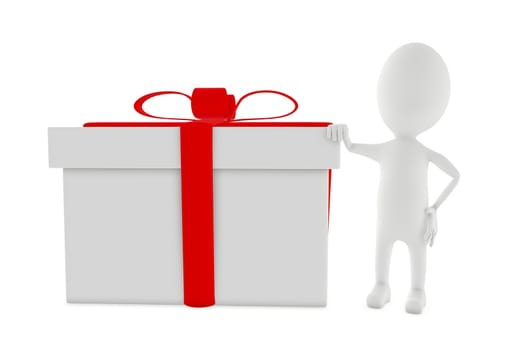 3d character , man presenting a wrapped gift - 3d rendering