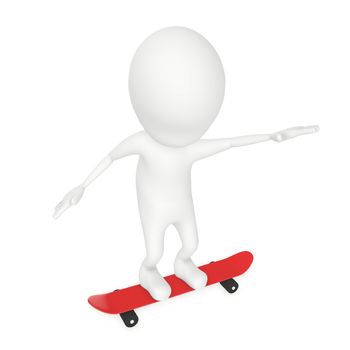 3d character skating in white isolated background , 3d rendering