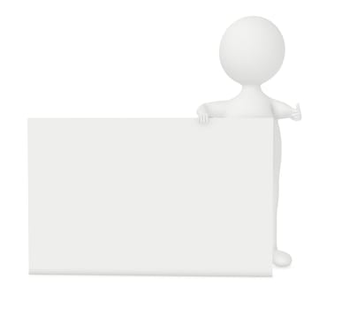 3d character , man thumbs up gesture and empty board - 3d rendering