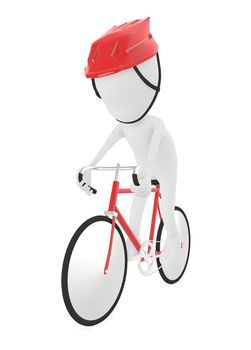 3d character , man bicyclist in white isolated background- 3d rendering