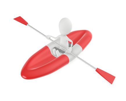 3d character , rowing a boat - 3d rendering