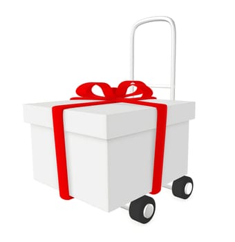 trolley and ribbon wrapped gift in it- 3d rendering