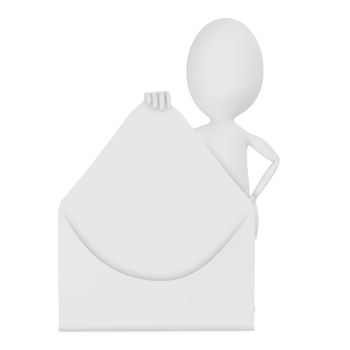 3d character , man holding a opened envelope- 3d rendering