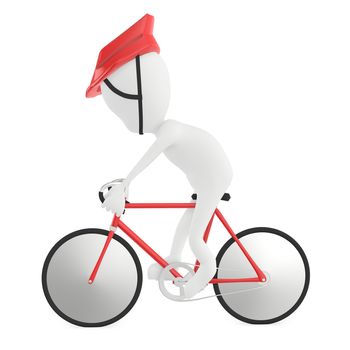 3d character , man bicyclist in white isolated background- 3d rendering