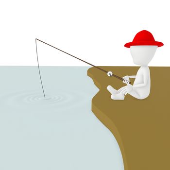 3d character , man sitting and fishing- 3d rendering