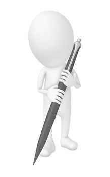 3d character , man holding a pen- 3d rendering